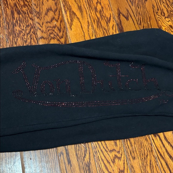 Von Dutch Black Joggers with Beaded pink/reddish Logo Size: Medium NWT - Picture 3 of 6
